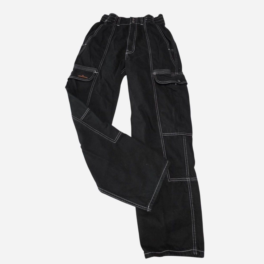 BDG BLACK CONTRAST STITCH CARGO PANTS